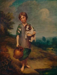 Maalaismökin tyttö, koira ja kannu, 1785, 1935