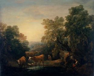 "Kivinen metsäinen maisema maalaismaisten ystävien kanssa", 1771-74