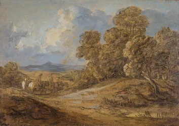 Metsäinen maisema hahmoilla hevosen selässä, 1785-1788.
