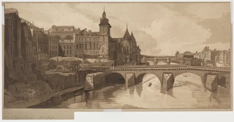 Valikoima 20 Pariisin kauneimmista näkymistä: Näkymä Pont au Changelle, 1802.