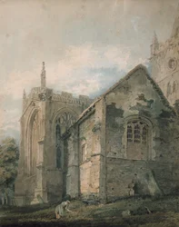 Muinainen Charnel House, Holy Trinity Church, Stratford-upon-Avon (akvarelli grafiitilla, kosketettu ruokokynällä)