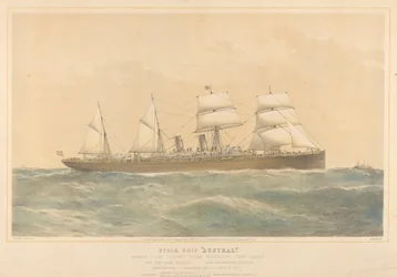 Orient Steam Navigation Company Limitedin höyrylaiva Austral, noin 1868-74 (värillinen litografia).