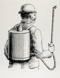 Mr Vermorelin reppupumppu, "Eclair", Thomas Mawsonin teoksesta "The Art and Craft of Garden Making", julkaistu 1900 (kaiverrus) (m/v kuva)