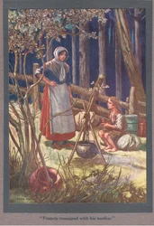 Franciscus jäi äitinsä luo (värilitografia).