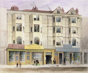 Vanha talo nimeltä Half Moon Tavern, Aldersgate Streetin länsipuolella, 1852