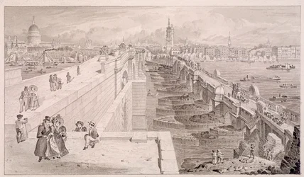 London Bridge vanha ja uusi, Lontoo, 1831