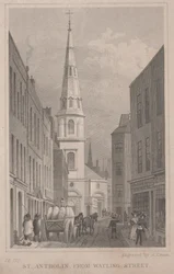 St. Antholin, Watling Streetiltä, kaiverrus A. Cruse, n. 1830 (kaiverrus)
