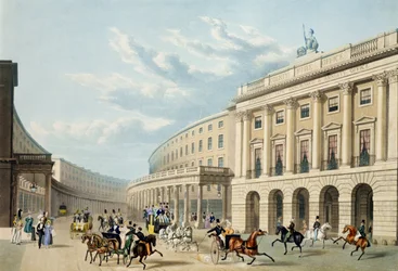 The Quadrant, Regent Street, Piccadilly Circus, julkaisija Ackermann, n. 1835-1850 (värillinen akvatinta) (katso myös 105298)