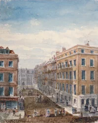 Näkymä King Streetille, näkymä Cheapsidesta pohjoiseen Guildhallille, Lontoon City, 1840