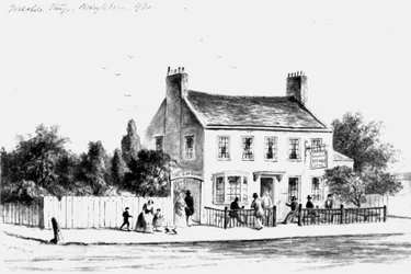 Näkymä Yorkshire Stingo Public Housesta Paddingtonissa, 1860-1859 (piirustus)