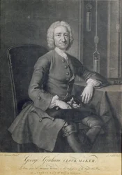 George Grahamin (1673-1751) kelloseppä muotokuva, kaiverrus John Faber (1684-1756)