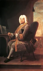 Muotokuva saksalais-englannin säveltäjästä George Frideric Händelistä (1685-1759)