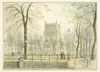 Bristolin katedraali ja College Green (akvarelli paperille)