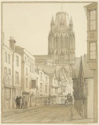 Pohjoinen näkymä St Mary Redcliffe -kirkolle Redcliffe Streetiltä nähtynä