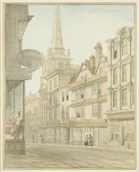 Wine Street, jossa Yeamansin talo oikealla (akvarelli paperille)