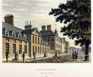 Chelsea Hospital, teoksesta "Maaluksellinen kiertue Lontoon ja Westminster Illustratedin kaupunkien läpi", 1792-1801