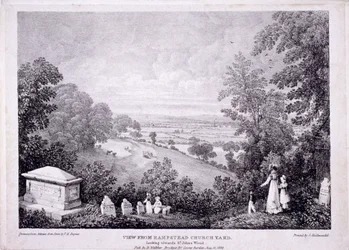 Yleiskuva Hampsteadista, Lontoosta. 1822