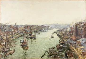 Sunderland, Holmes Wharf (akvarelli (korotettu valkoisella) ja raaputus paperille)
