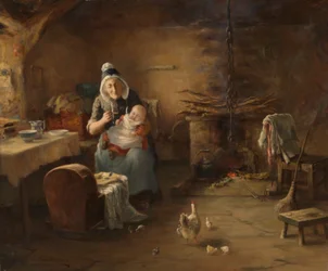 Talonpojan mökin sisustus (öljy kankaalle)