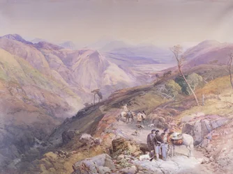 Glenshee paholaisen kyynärpäästä, Aberdeenshire, katso kohti Spitalia, 1853 (akvarelli paperille)