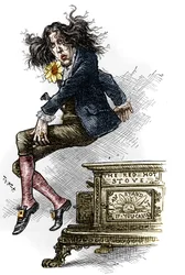 Oscar Wilden (1854-1900) sarjakuva, pukeutunut dandyyn, tehty hänen matkallaan Yhdysvaltoihin vuonna 1882. Thomas Nastin (1840-1902) piirros "" Harper