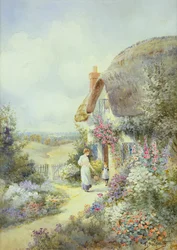 Mökkipuutarha, Dorset (akvarelli paperille)