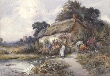 Olkikattoinen mökki, Ringwood, Hampshire (akvarelli)
