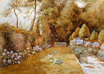 Court Garden, Hinton (akvarelli paperille)