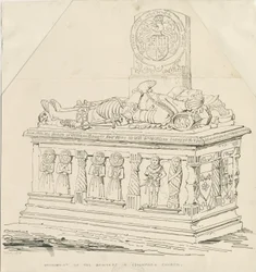 Seighford Church - William ja Mercy Bowyerin hauta: kynä- ja mustepiirustus
