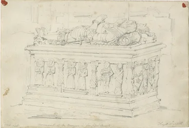 Seighford Church - William ja Mercy Bowyerin hauta: lyijykynäpiirros