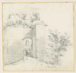 Tutbury Castle - Sisäänkäynti: lyijykynäpiirros, nd [?1800-luvulla] (piirustus)