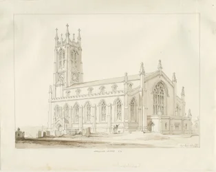 Wordsley Church: seepiapiirustus