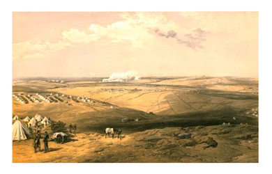 Kaukainen näkymä Lord Raglansin päämajasta ennen Sebastopolia, 1855.