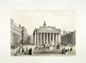 Royal Exchange ja Bank of England vasemmalla, Lontoo, 1851