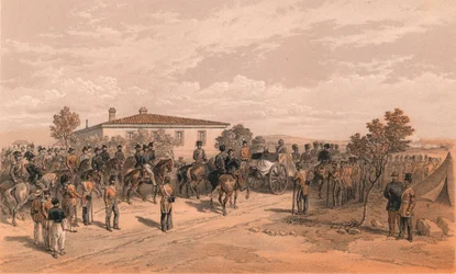Lordi Raglanin hautauskorteesi lähtee päämajasta, 1856