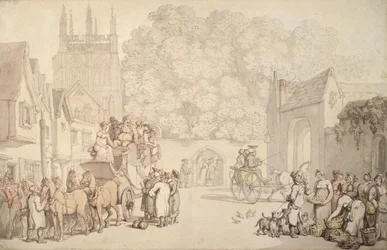 Valmentaja, joka valmistautuu lähtemään Canterbury Gatesta, Christ Church, Oxford, n. 1810-15