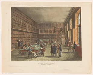 Lontoon kuninkaallisen instituutin kirjasto Royal Institution, Albemarle Street (otsikko esineessä)