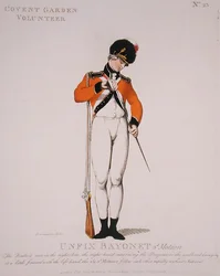 Covent Garden Volunteer, levy 23 julkaisusta "Loyal Volunteers of London and Environs", julkaistu 1798 (väri litho)