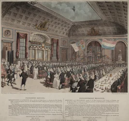 Illallinen Hollannin vapautumisen kunniaksi Ranskasta, City of London Tavern, Bishopsgate, 1814 (akvatinta)