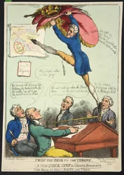 Työpöydältä valtaistuimelle. Joseph Bonaparten uusi nopea askel. The Bass, herrat Nappy ja Talley, pub. 1808 (käsinvärinen kaiverrus)