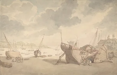 Satamakohtaus vuoroveden ja rantautuneiden veneiden kanssa, 1775–1827.