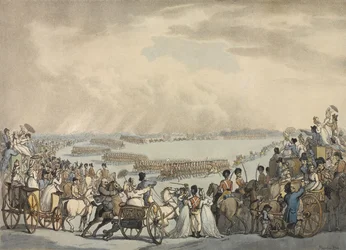 Light Horse Volunteers of London and Westminster, komentaja eversti Herries, arvostellut Hänen Majesteettinsa Wimbledon Commonissa, 5. heinäkuuta 1798 (värillinen akvatinta)