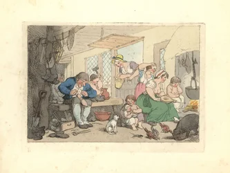 Regency-suutari korjaa kenkiä tungosta huoneessa.