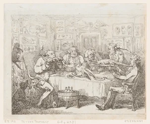 Sir Joseph Banks aikeissa syödä alligaattoria "The Fish Supper", 1788 tai myöhemmin, 1788 tai myöhemmin.