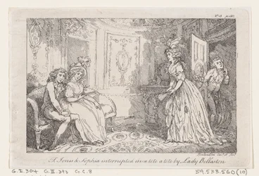 Tom Jones & Sophia keskeyttivät Lady Bellastonin tete a tete -elokuvan elokuvasta The History of To..., 1792.