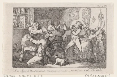 Tom Jones & the Landlord, Partridge & Susan, Mrs Waters & the Landlady, de The History ..., 1792. finlandès