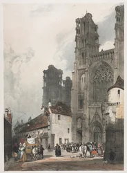 Kuvankaunis arkkitehtuuri Pariisissa, Gentissä, Antwerpenissä, Rouenissa: Laon, Ranska, 1839.
