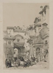 Kuvankauniita luonnoksia Espanjassa: Vivarramblan portti, Granada, 1837.
