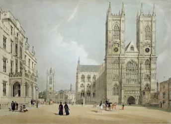 Westminster Abbey and Hospital, julkaisusta "London As It Is", taiteilijan kaivertama ja julkaissut, 1842 (katso 8674)