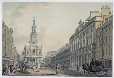 Strand Somerset Housen ja St. Mary le Strandin kanssa, 1781 (akvatinta)